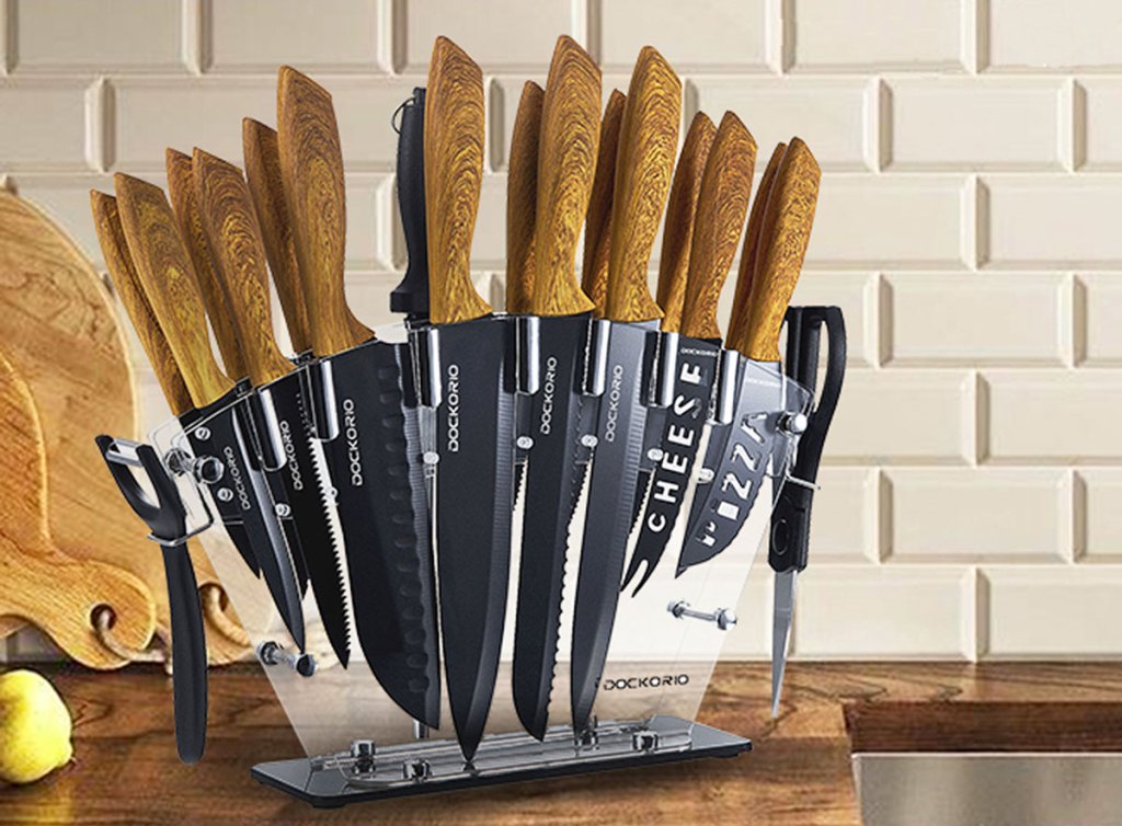 knife set in acrylic block