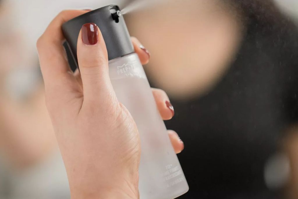 MAC Cosmetics Prep + Prime Fix+ bottle shown being sprayed