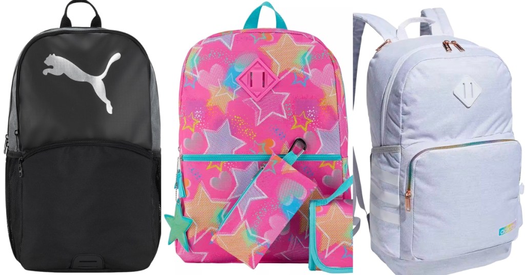 puma, adidas, and jcpenney backpacks