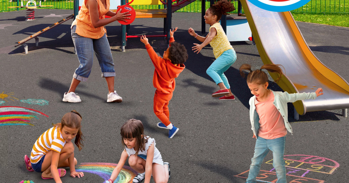 children and woman playing at park