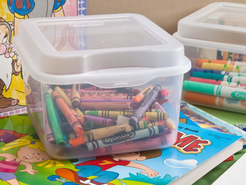 Sterlite box filled with crayons