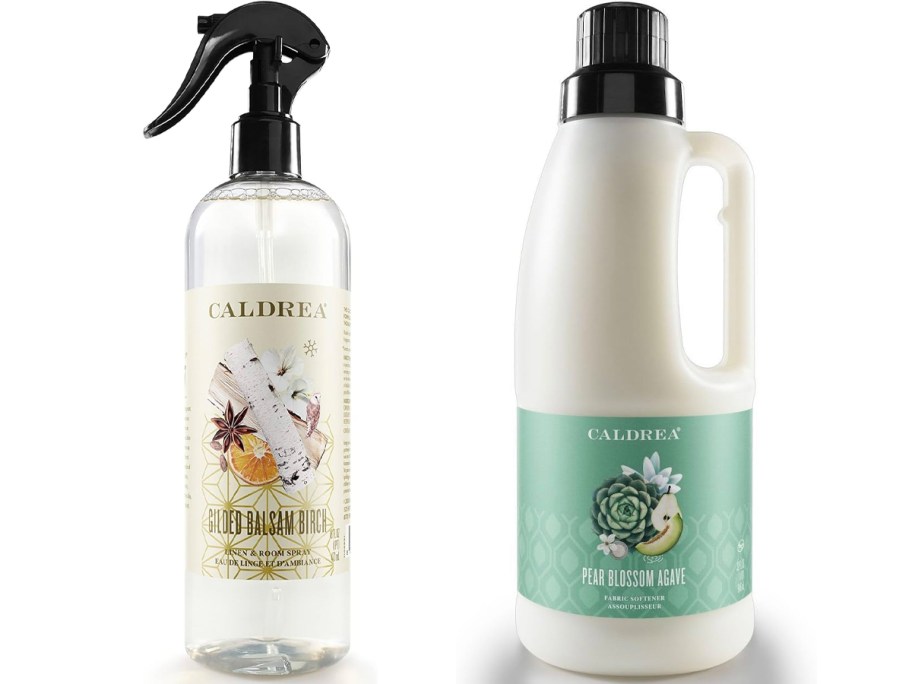 caldrea room spray and fabric softener bottles 
