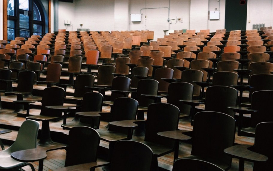 a college classroom and lecture hall where some students may be receiving student loan forgiveness grants