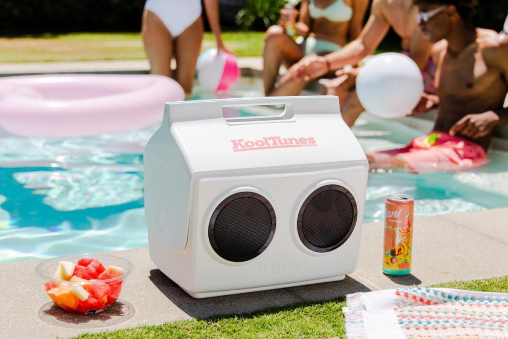 white cooler poolside