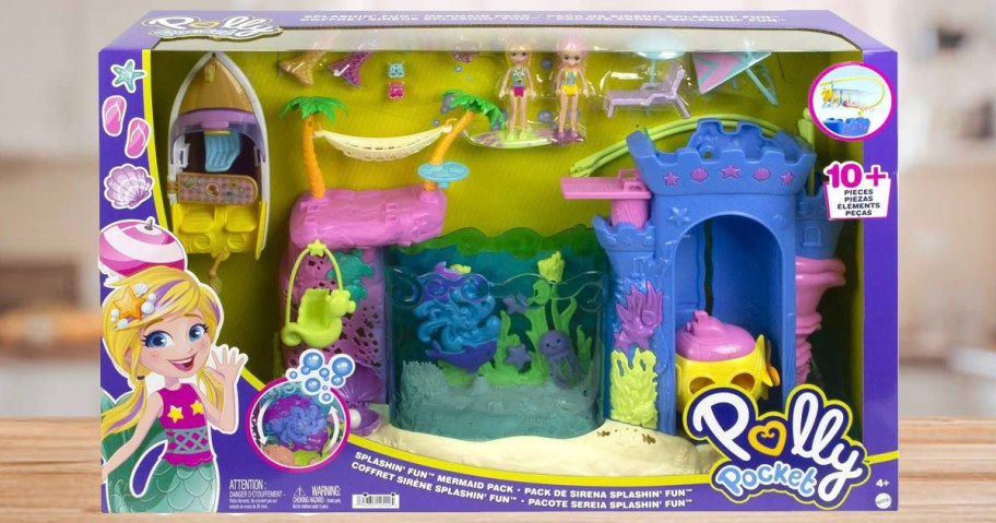 polly pocket mermaid playset box sitting on countertop