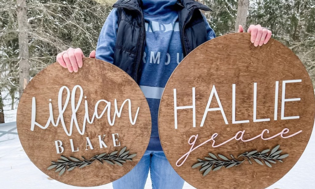 round wooden name sign