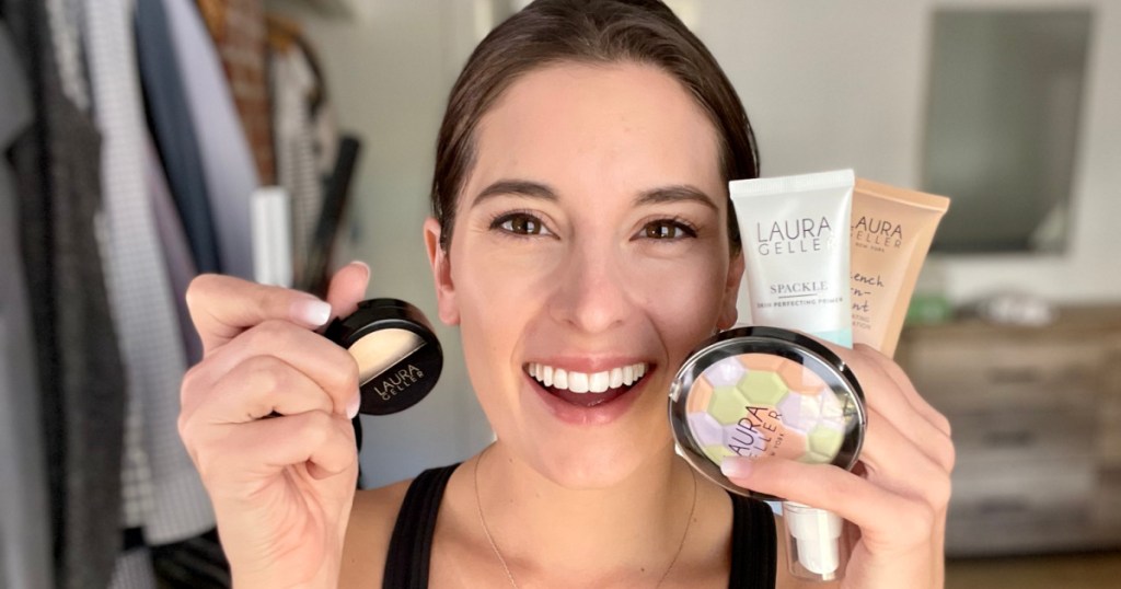 woman with laura geller products