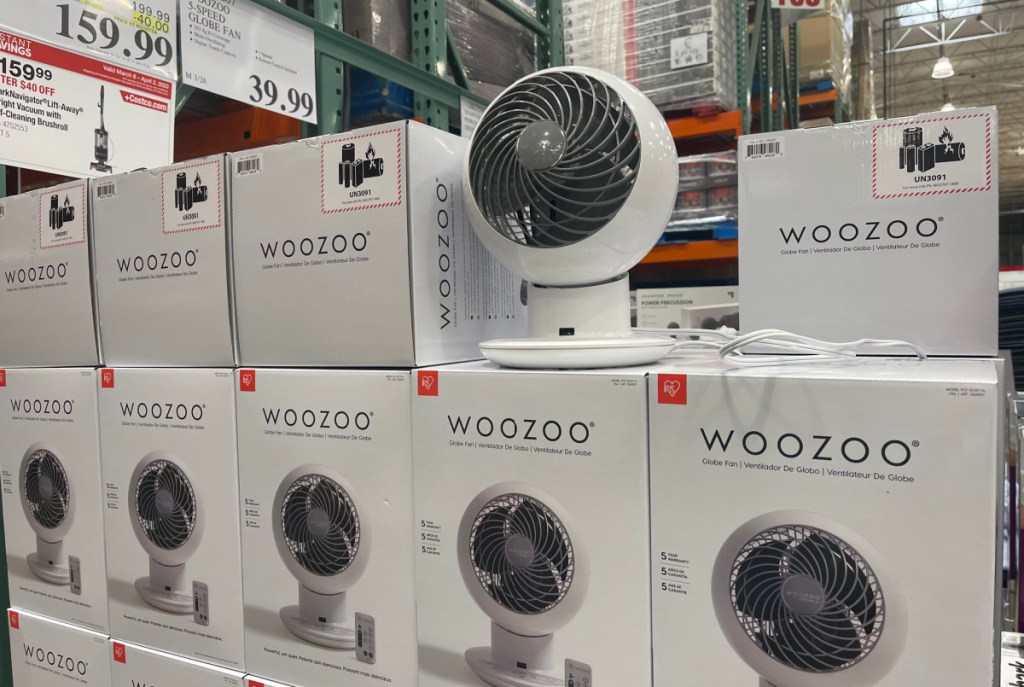 a desktop Woozoo fan displayed at Costco