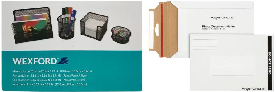 a 4 piece desk set and a document mailer on a white background