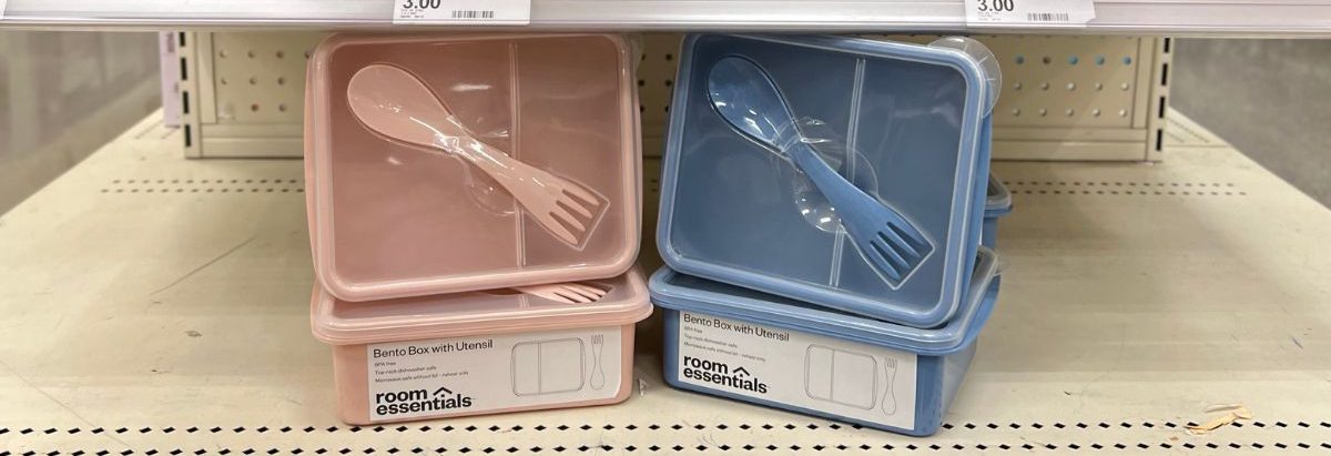 Room Essentials Plastic Bento Boxes with a Utensil shown on shelf at Target