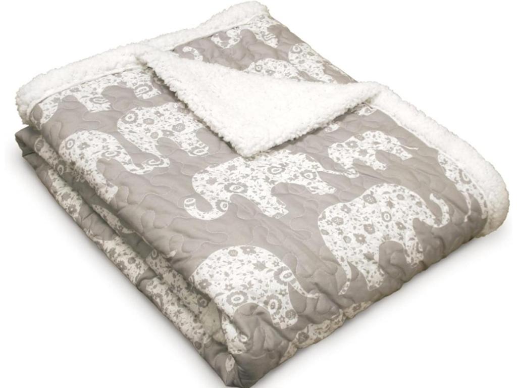 Lush Decor Elephant Parade Reversible Sherpa Throw Blanket in Gray