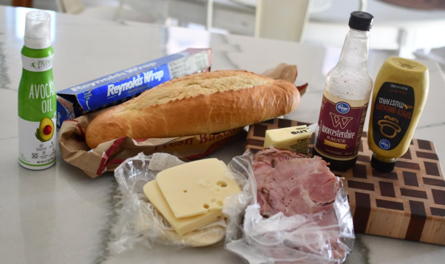 Ingredients for Grilled Ham and Cheese Pull Apart Sandwiches