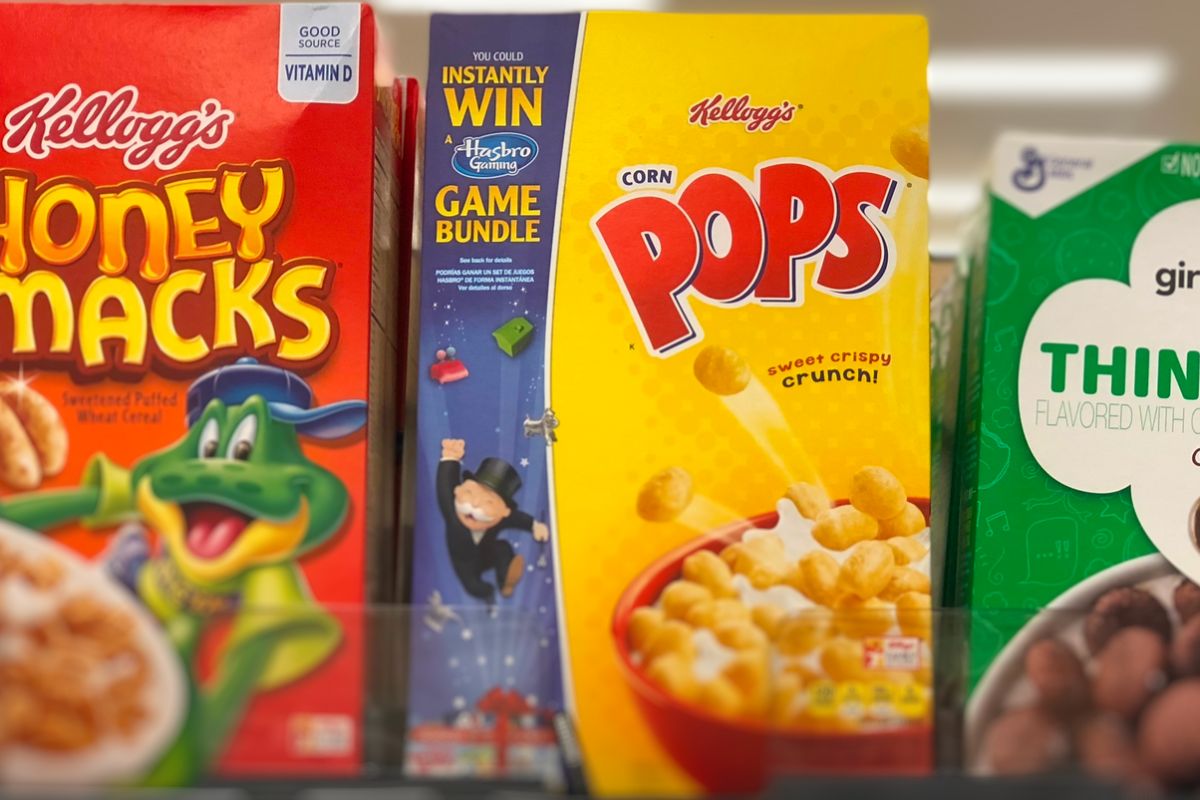 Kelloggs corn pops cereal on a store shelf