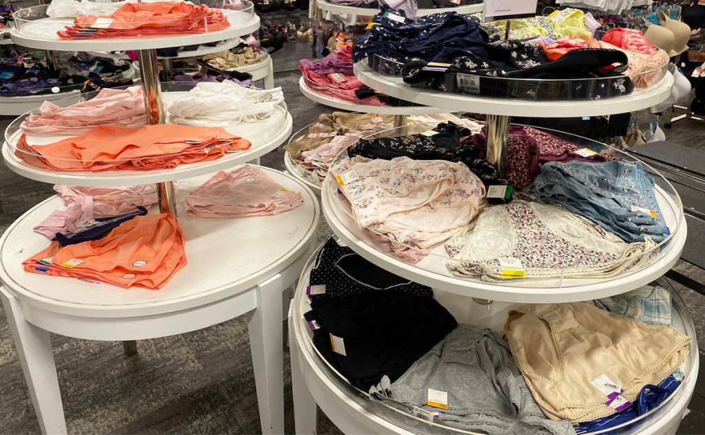display tables of womens underwear at macys