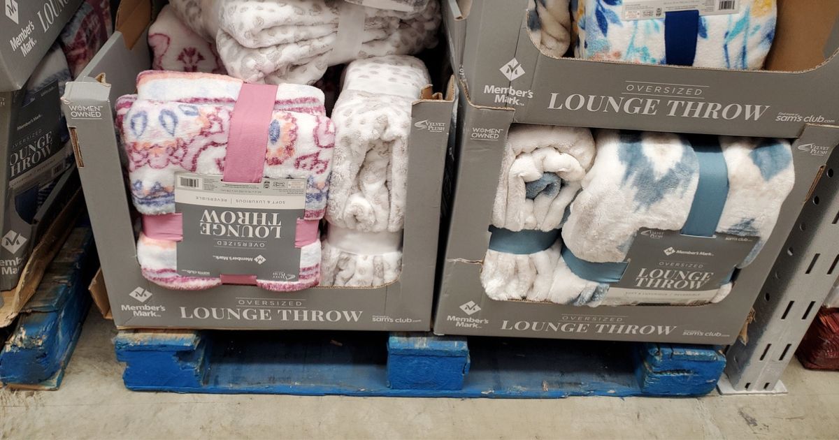a pallet of members mark throws on display in a sam's club store