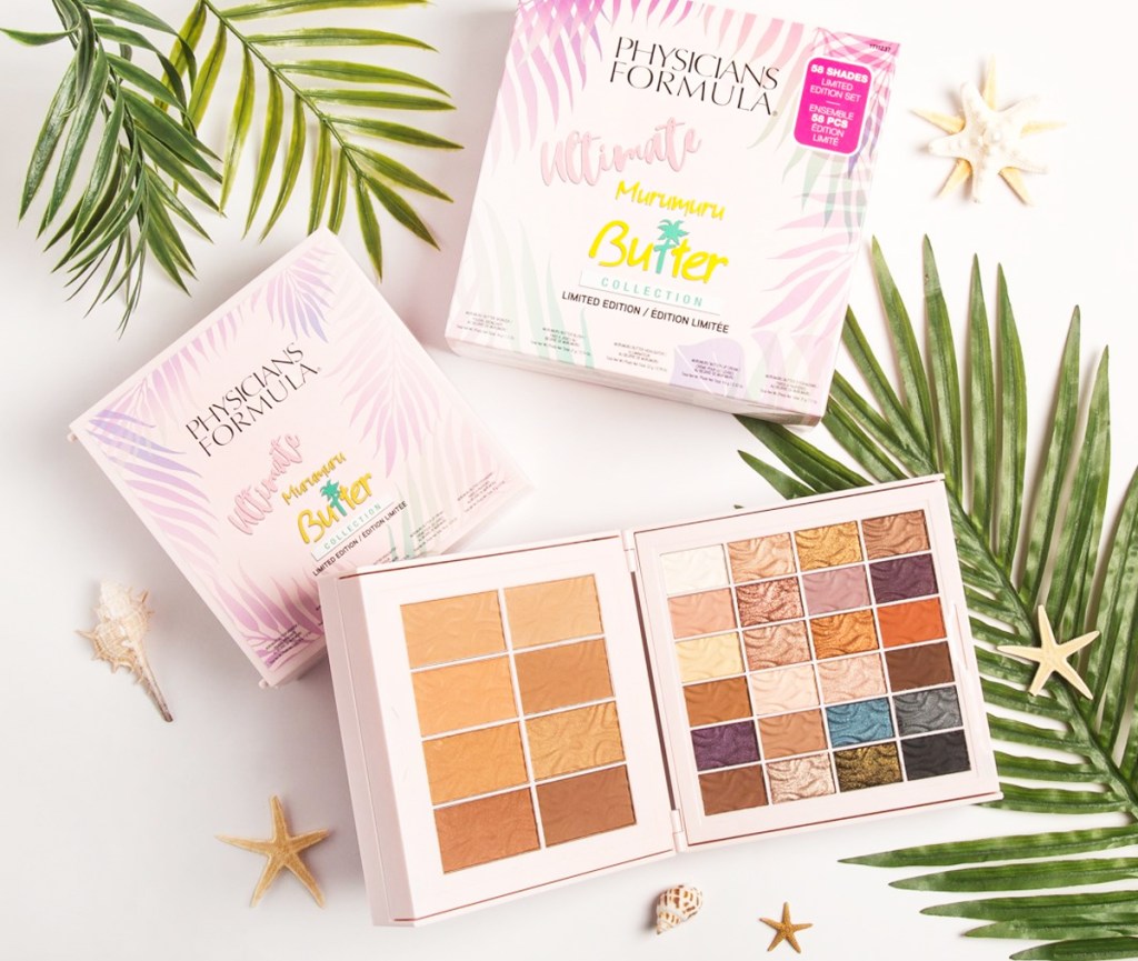 makeup gift set with box near it