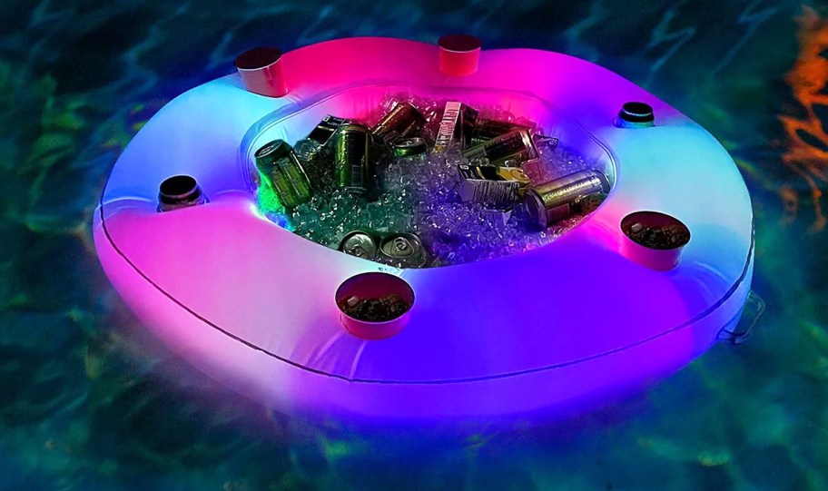 colorful light up floating bar in pool