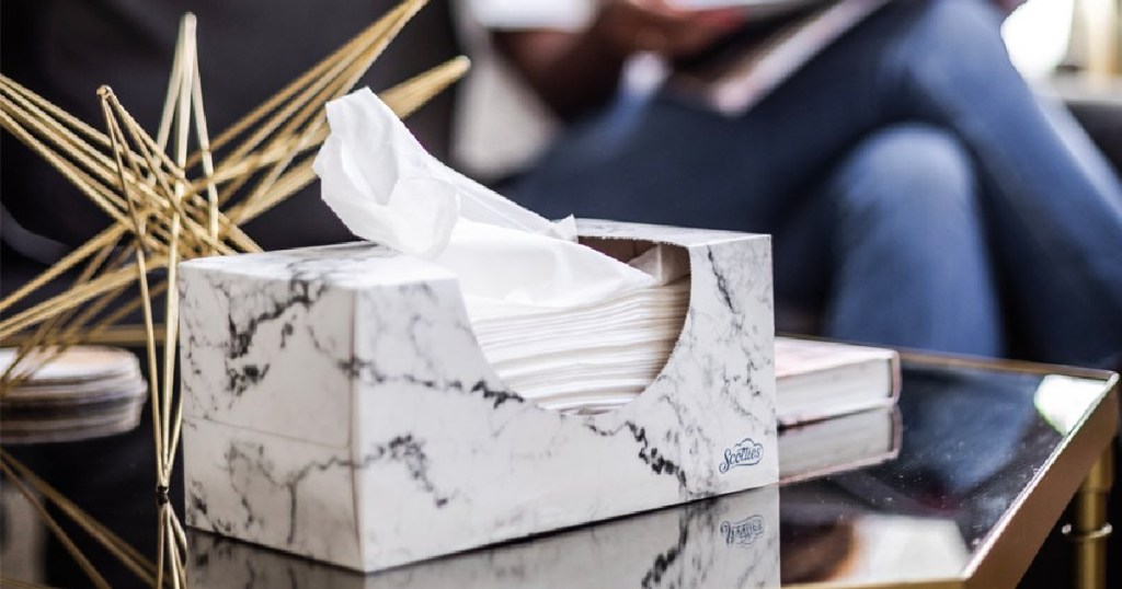 large tissue box on side table in living room
