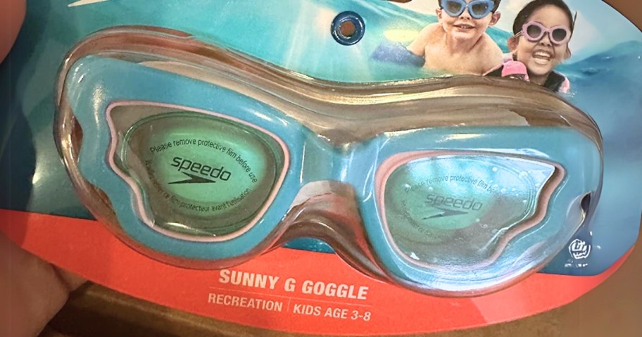 a package with a pair of light blue Speedo Kids Swim Goggles in it