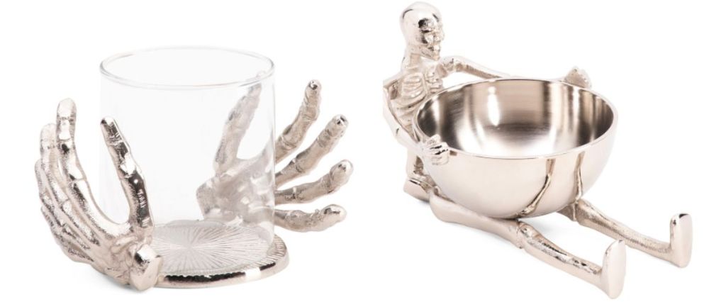 Spooky Night Metal Skeleton Hand Hurricane Glass