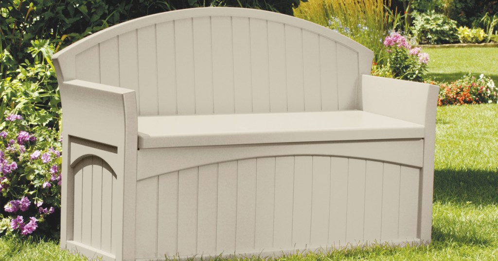 storage bench in garden