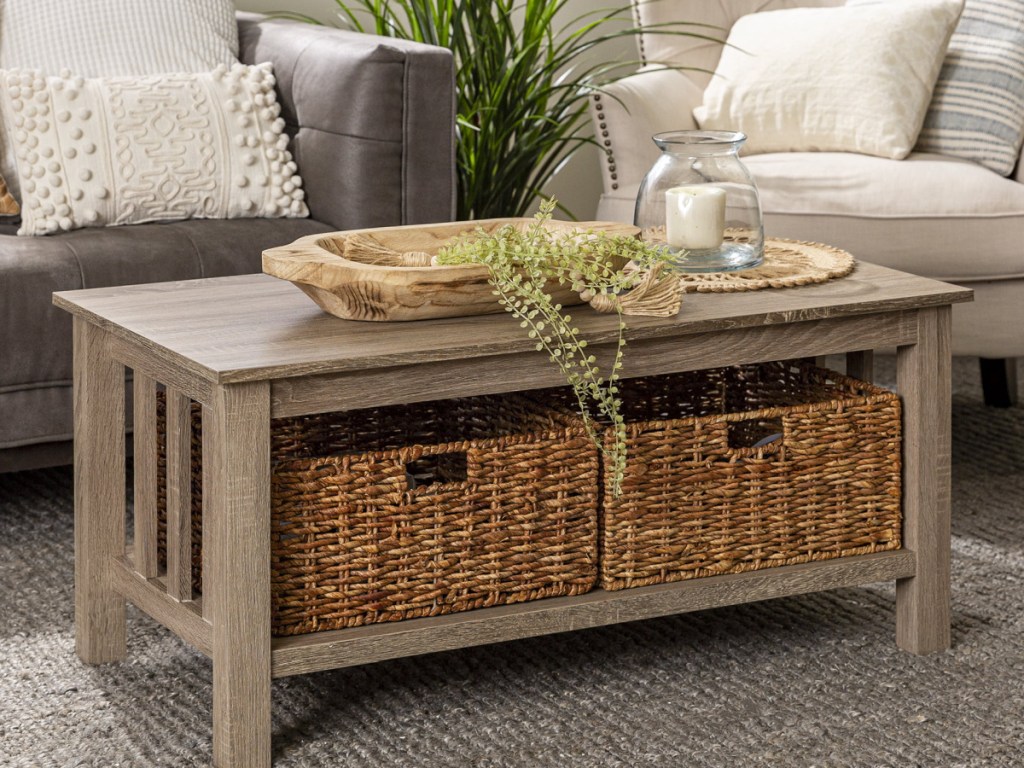 Woven Paths Traditional Storage Coffee Table with Bins