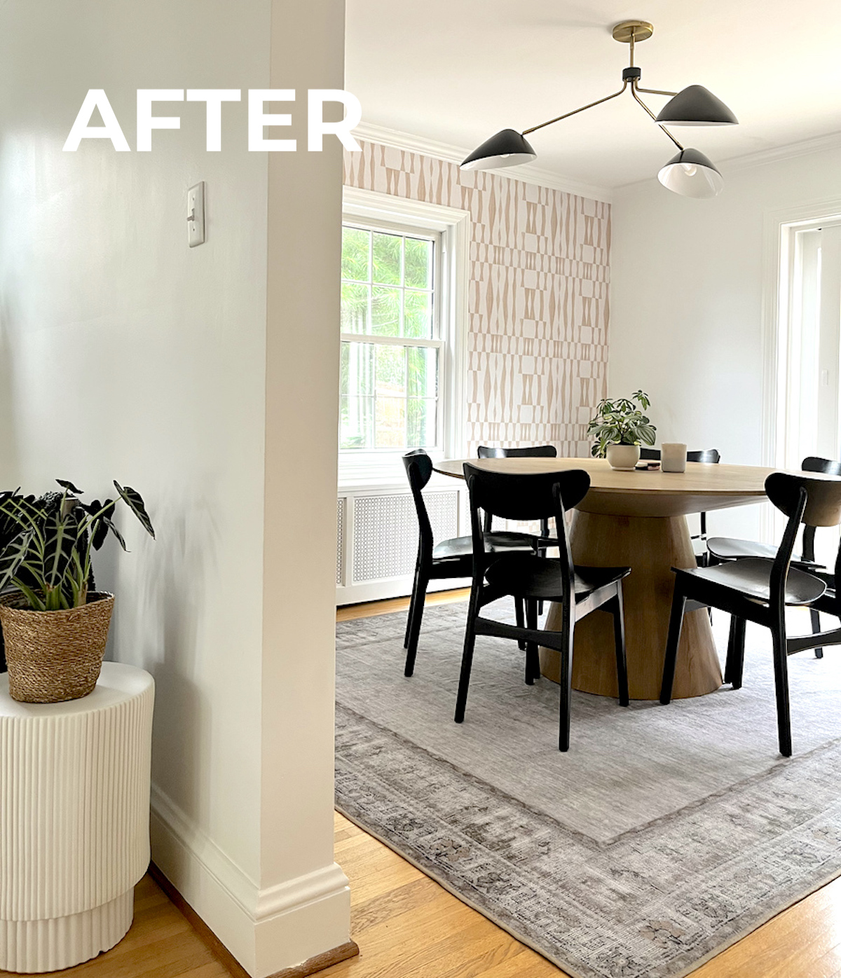 after of dining room with tempaper wallpaper