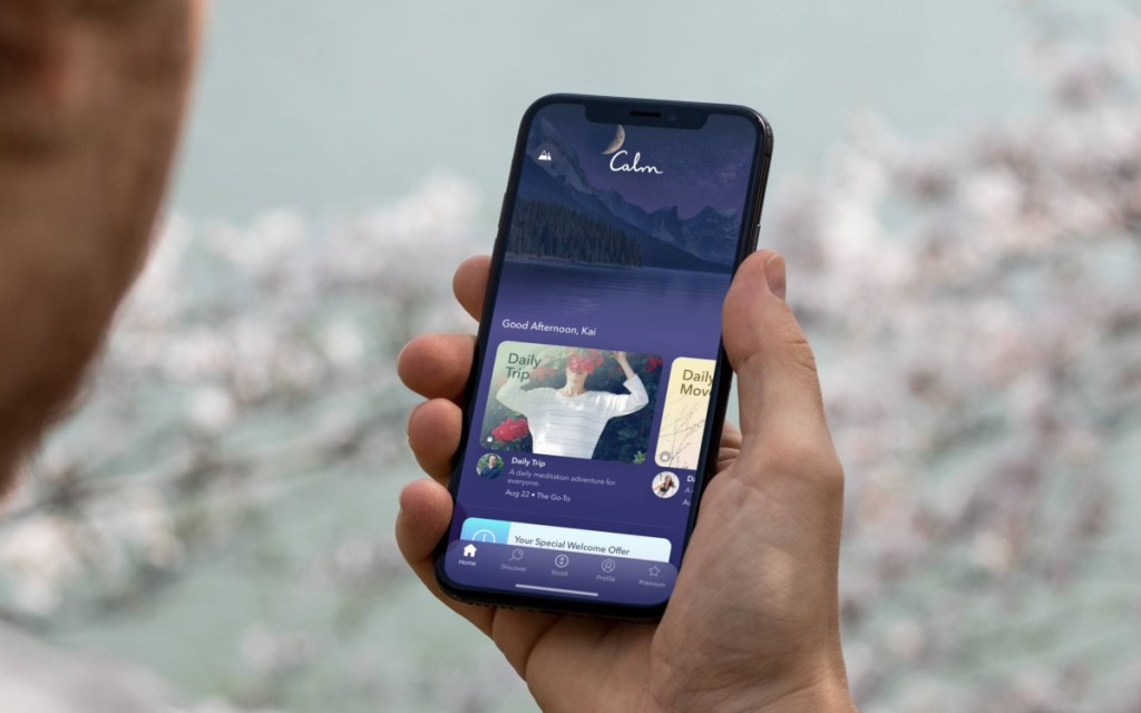 calm meditation app on the phone