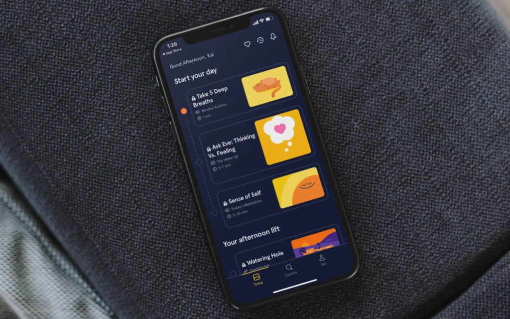 headspace meditation app on couch