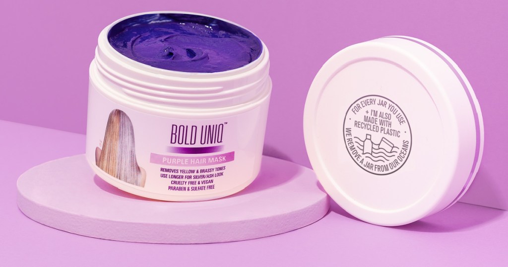 purple hair mask jar opened
