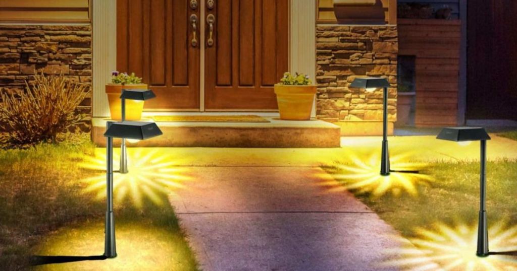 solar lights lining walkway