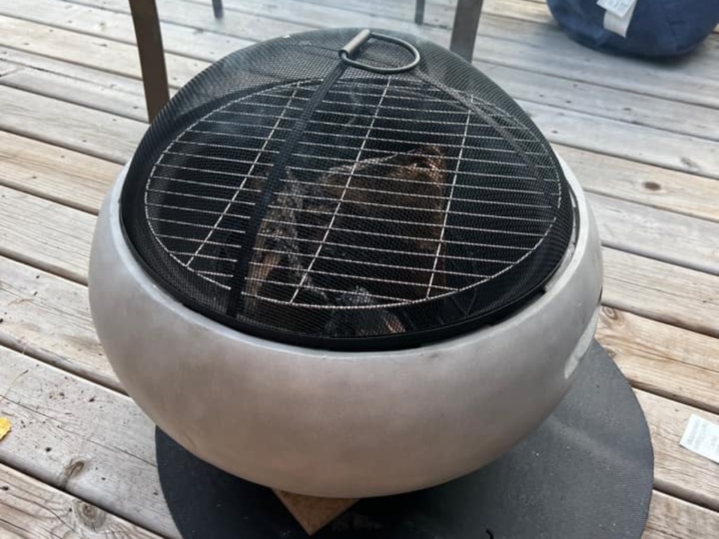 fire pit on wood deck