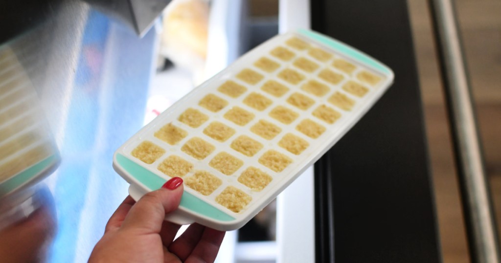 tray of frozen garlic ice cubes