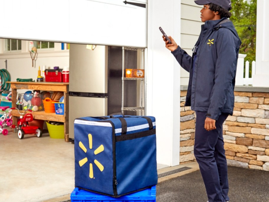 Walmart employee opening garage door