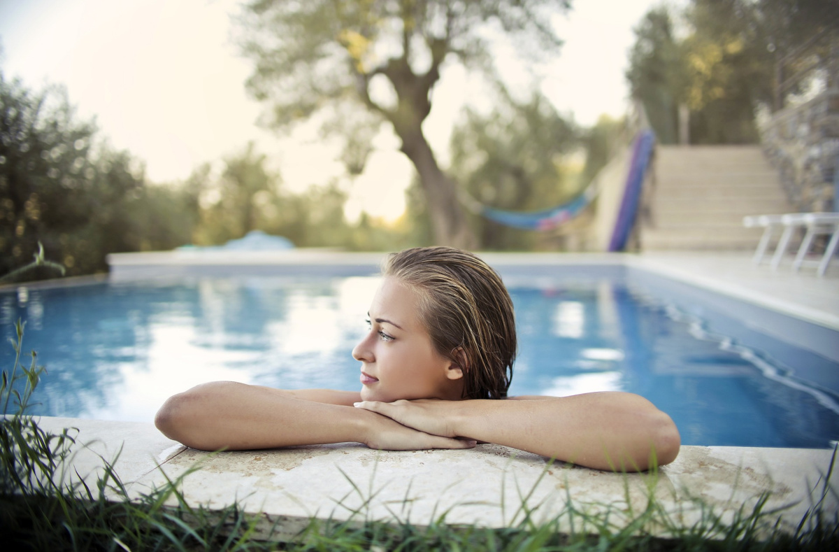 woman in outdoor pool