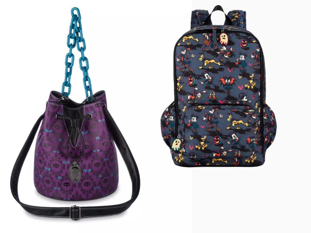 The Haunted Mansion Loungefly Bucket Bag and Disney Mickey and Friends Halloween Backpack