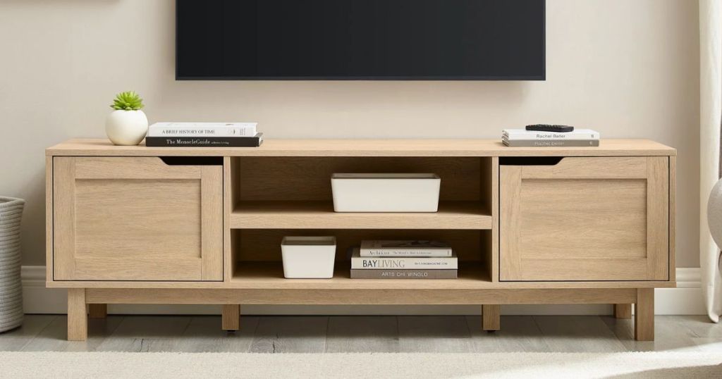 Manor Park Contemporary 2-Door TV Stand for TVs up to 65” Coastal Oak