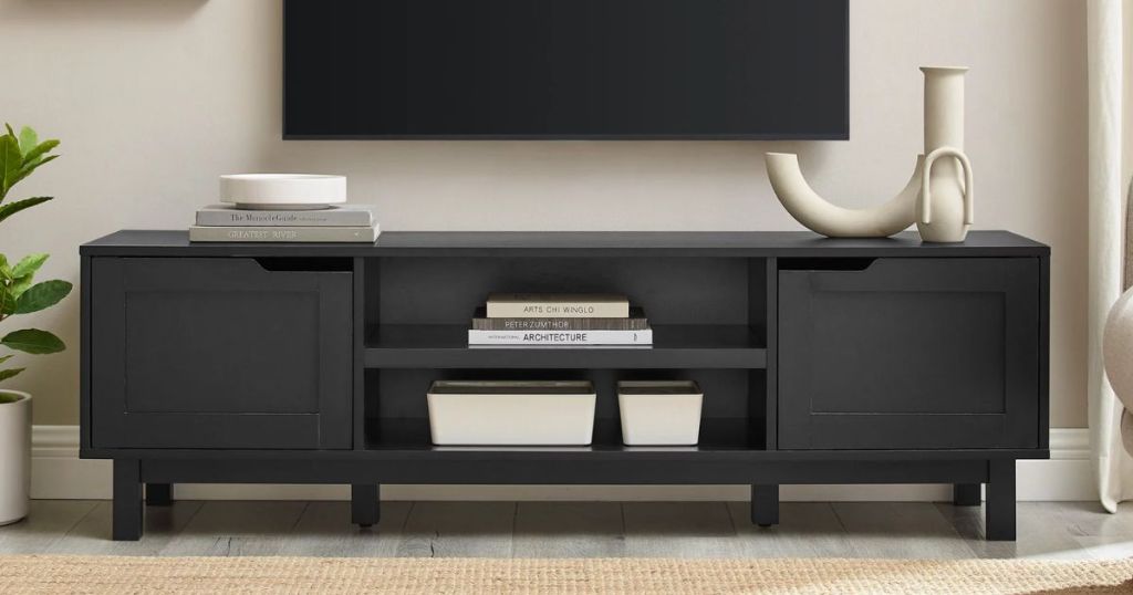 Manor Park Contemporary 2-Door Wood TV Stand Black