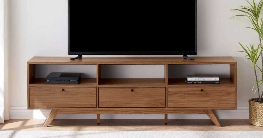 Manor Park Mid-Century Modern Storage TV Stand for TVs up to 85”, Mocha 