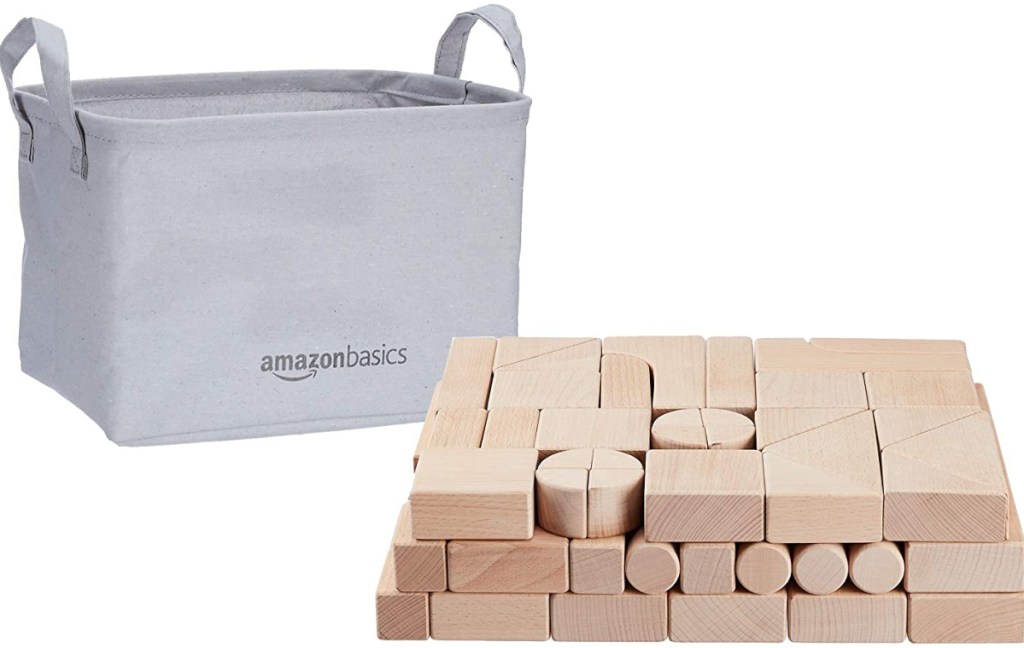 Amazon Basics 70-Count Solid Wood Standard Unit Building Blocks with Carrying Bag