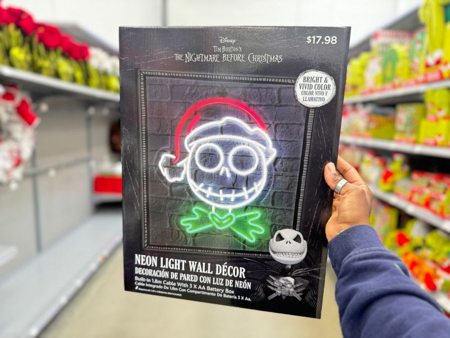 hand holding jack skellington neon light wall decor