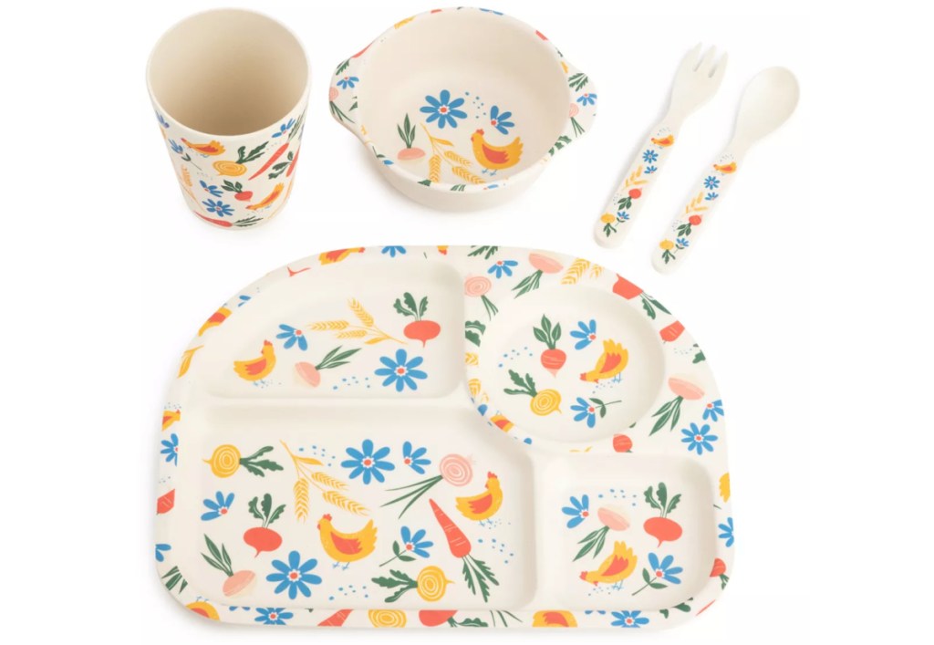 Girl-Meets-Farm-by-Molly-Yeh-5-Piece-Kids-Dinnerware-Set-displayed