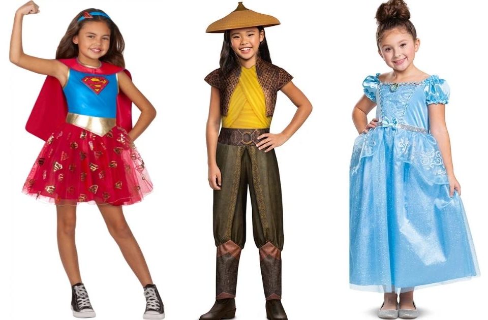 supergirl, raya, and cinderella halloween costumes