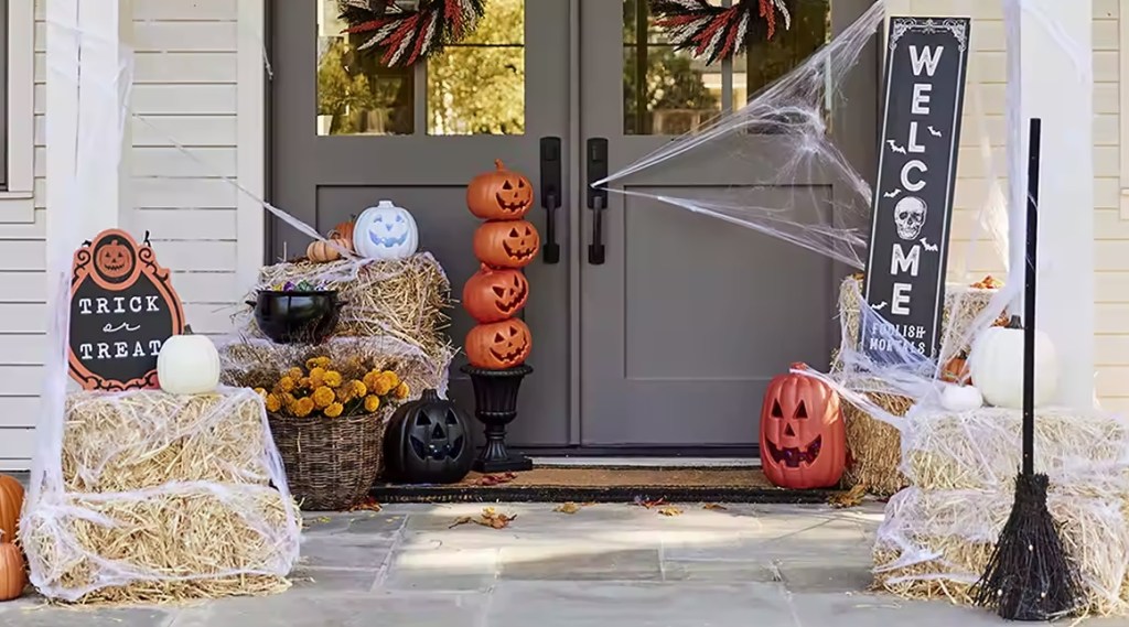 doorstep with Halloween display