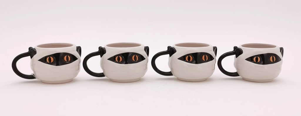 Way to Celebrate! Black and White Mummy Kitty Mug Set of 4