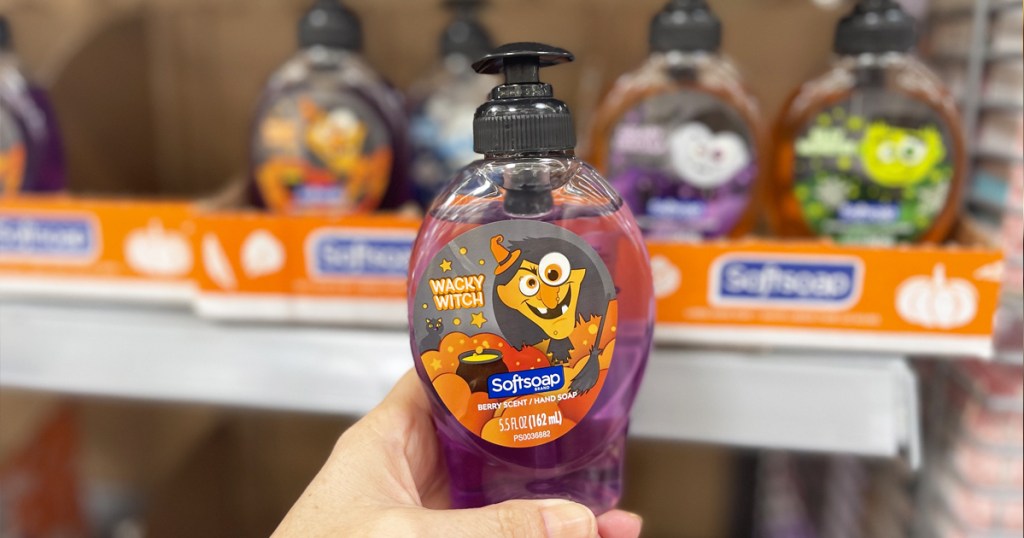 hand holding up a halloween hand soap