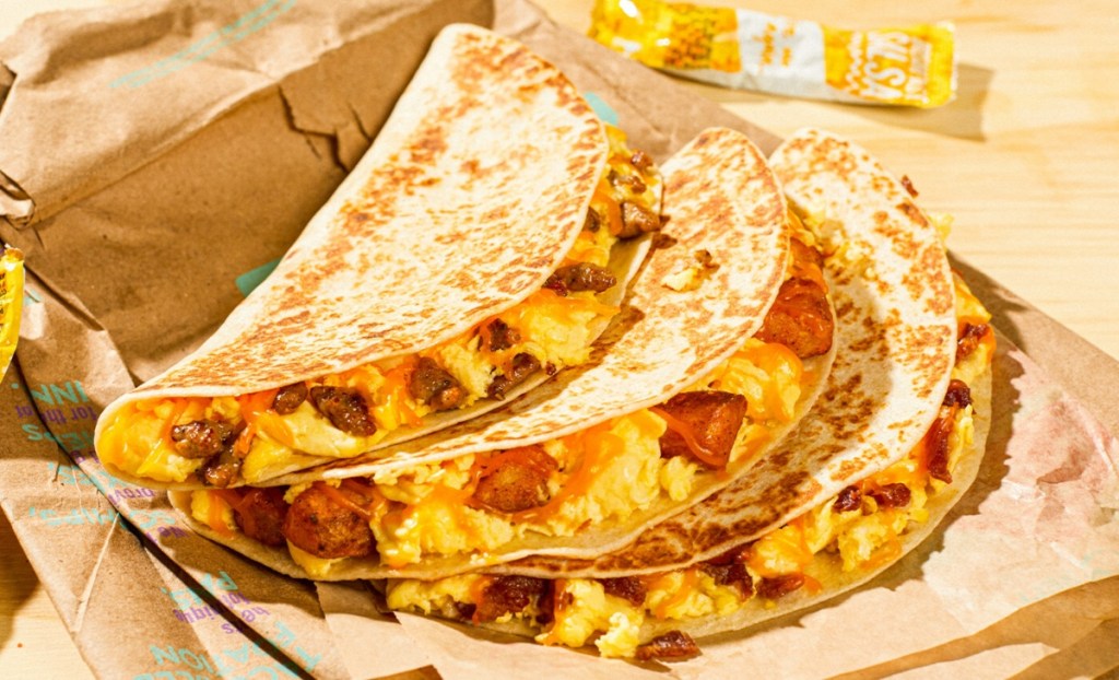 three breakfast tacos