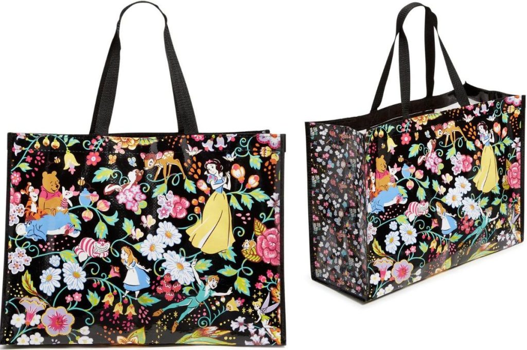 front and side view stock images of the Vera Bradley Classic Disney Market Tote Bag