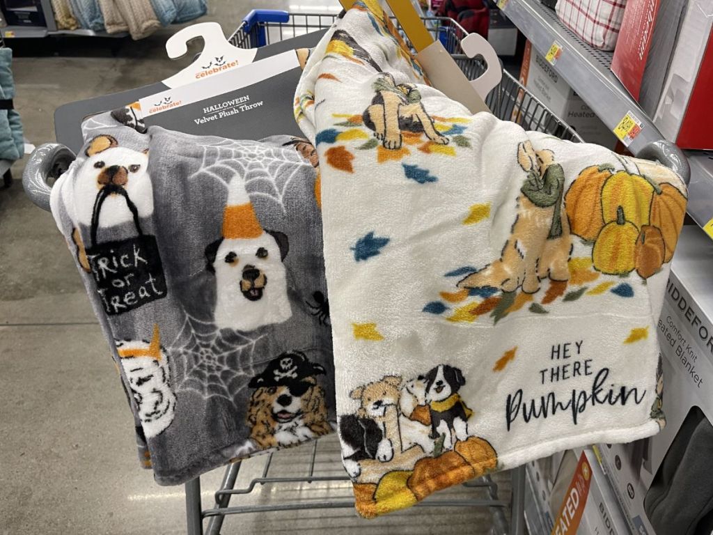 Walmart Halloween Blankets on a cart