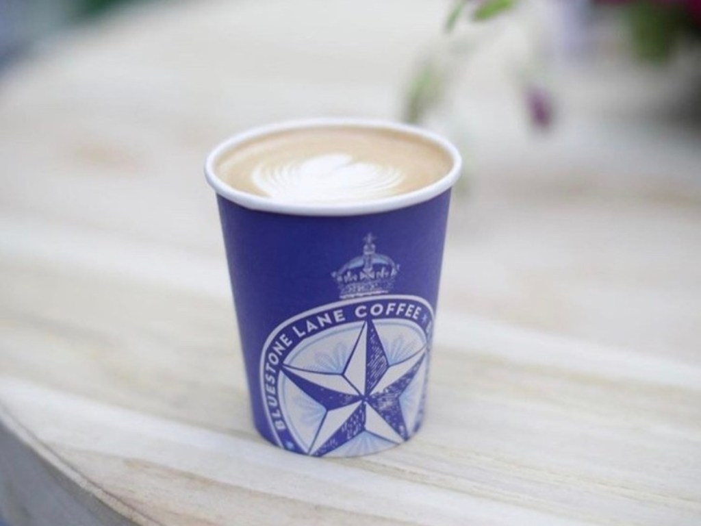 coffee in a blue disposable cup